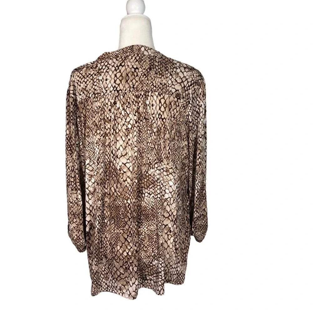 Established‎ 1962 Top Womens 2X Brown Babydoll Tunic Snakeskin Flowy Office Wear